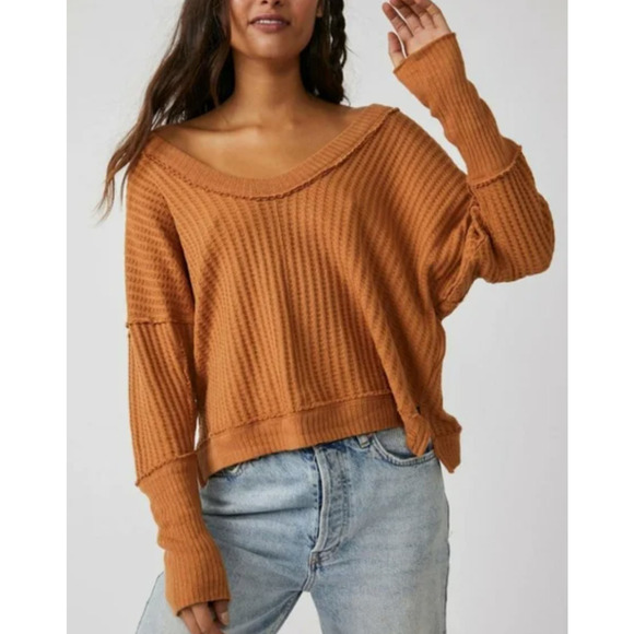 NEW Free People New Magic Thermal Top Women's We The Free in Pretty Penny Size S - Picture 1 of 7